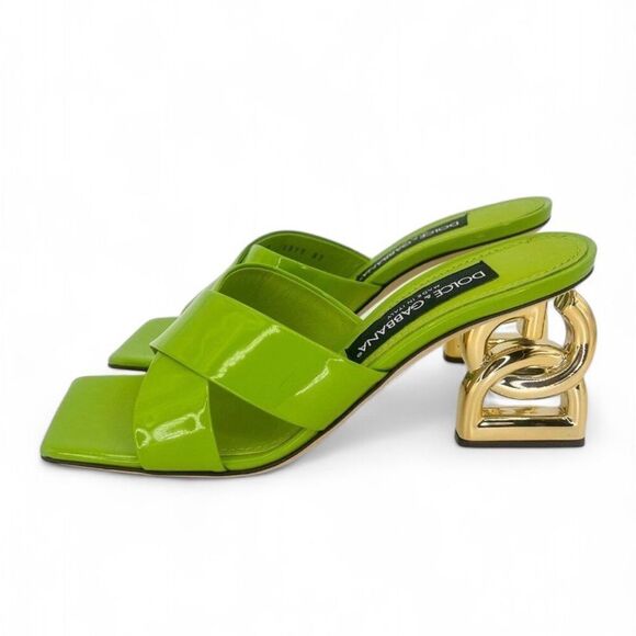 NEW Authentic DOLCE & GABBANA Green Polish Leather Sculpted Heel Mules S… - Picture 6 of 13